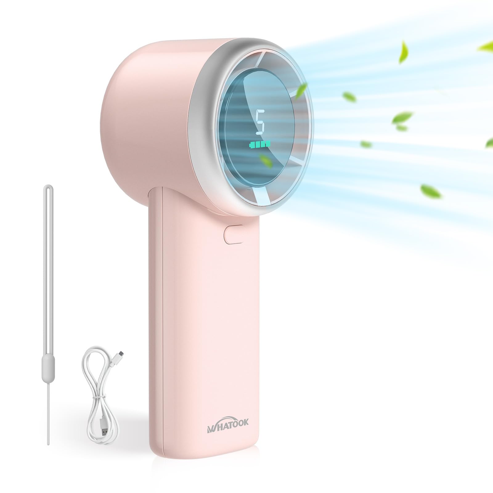 WHATOOK Handheld Fan, 2024 High Speed Cooling Turbo Mini Portable Rechargeable Fan with LED Display/2H Fast charging, Personal Small Stylish 5 Speeds Fan for Man Outdoor Beach Travel Vacation
