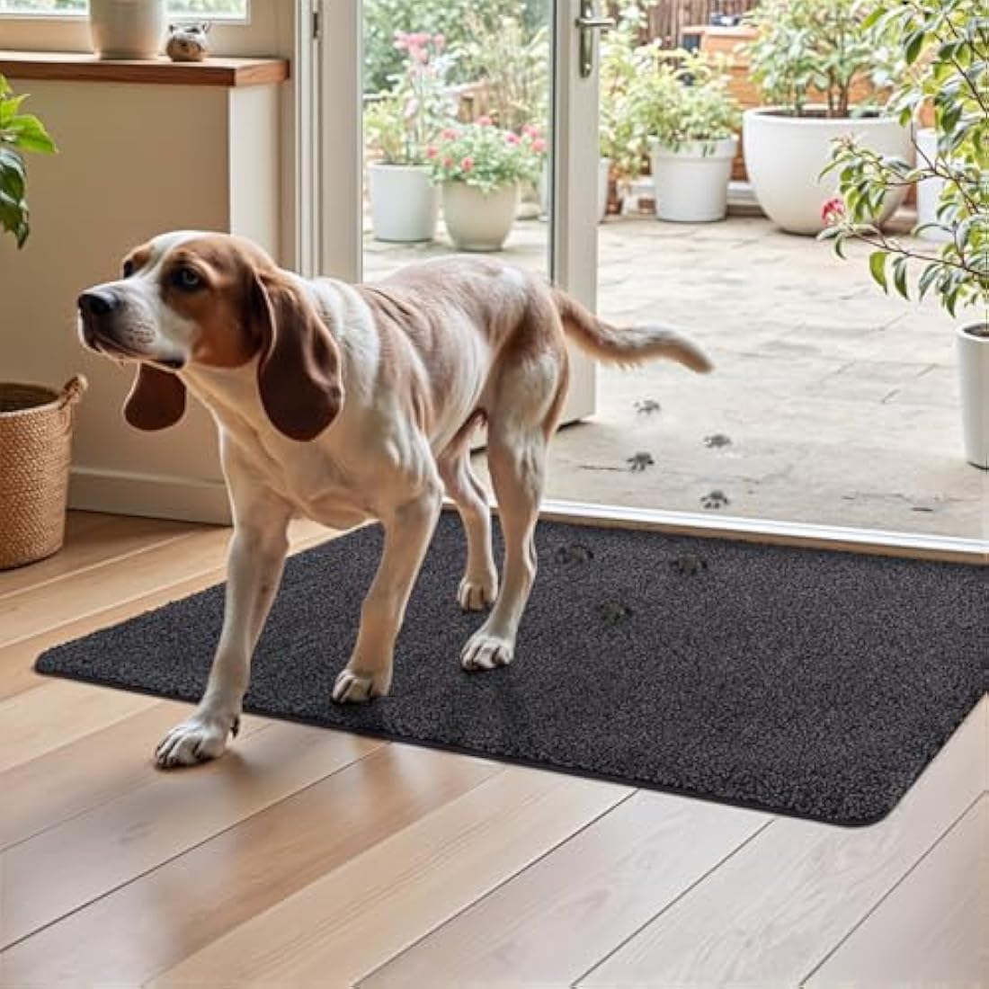 DEXI Dirt Trapper Door Mat Indoor, Non-slip Doormats Inside, Machine Washable, Super Absorbent Entrance Mats Soft Floor Carpet Rug, 60 x 90 cm, Black-Grey