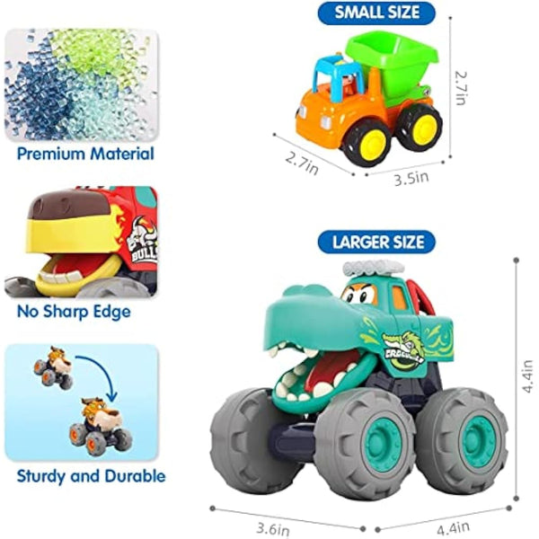 HOLA Toys for 1 Year Old Boys, Car Toys for 2 Year Old Boy Gifts, 3 Pack Monster Truck Old Boy Toy, Pull Back Push n Go Toy Cars for 1+ Year Old Boys, 1st Birthday Gifts