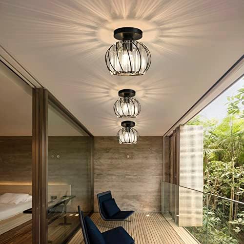 Hudi Fyier Chandelier Crystals Ceiling Lighting Fixtures,2 Pack Small Flush Mount Ceiling Light for Kitchen Hallway Dining Rooms Living Rooms Bar (Black)