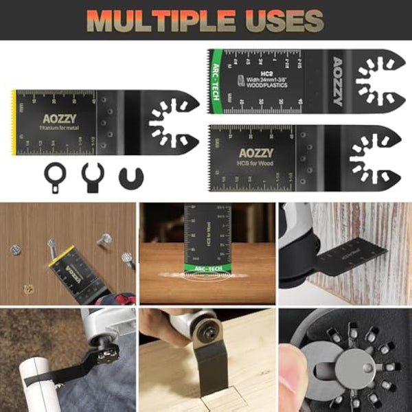 50PCS Universal Oscillating Tool Oscillating Saw Blades, Include 5PCS Titanium Oscillating Multitool Blades for Metal and Hard Material, Quick Release Multi Tool Blades Fits Most Models The Market
