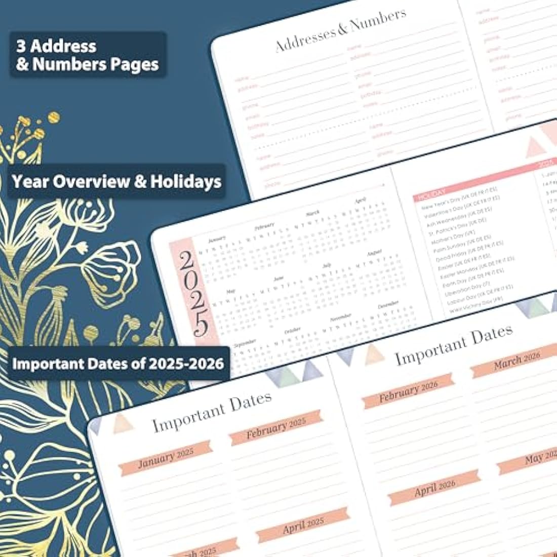 Academic Diary 2025-2026 - A5 Diary Week to View from August 2025 to July 2026, Pen Holder, Inner Pock, Premium Hardcover, 14.6 * 21.4 cm