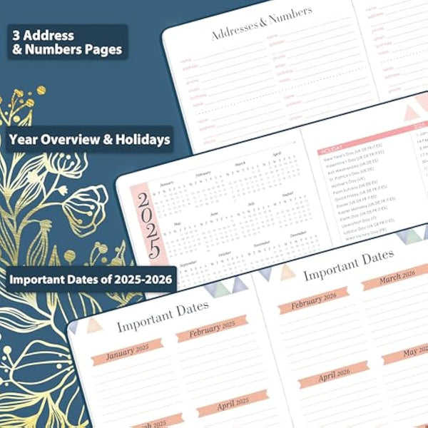 Academic Diary 2025-2026 - A5 Diary Week to View from August 2025 to July 2026, Pen Holder, Inner Pock, Premium Hardcover, 14.6 * 21.4 cm