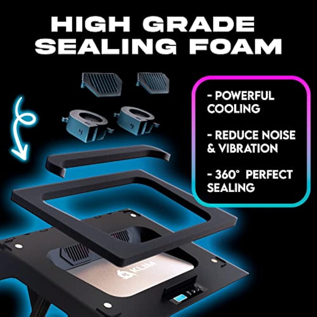 KLIM Everest Laptop Cooling Pad | New | Powerful Turbo-Fan 4300 RPM Laptop Cooler | Sealed Foam for Maximum Performance | Avoid Overheating and Protect Your Gaming Laptop | 14-17.3 in