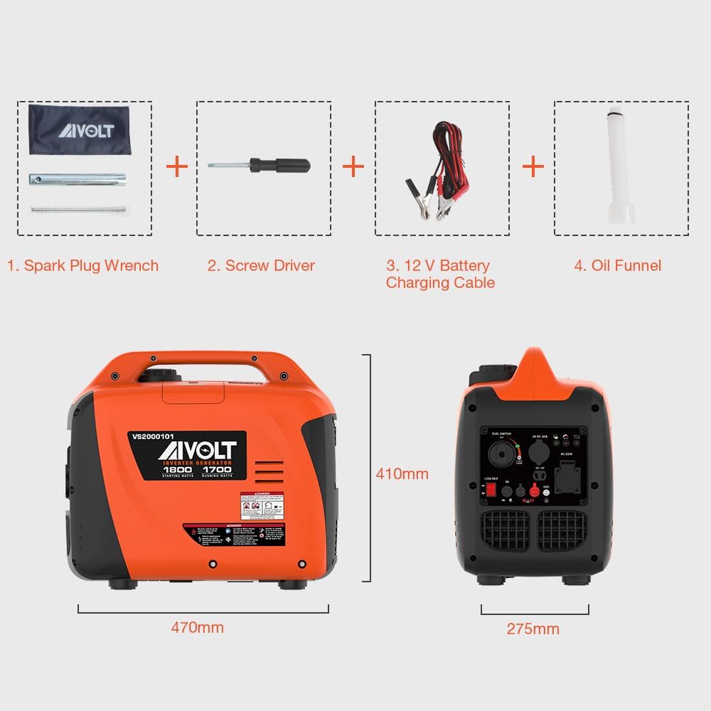 AIVOLT 1800W Petrol Inverter Generator 4 Stroke 80cc Engine Portable Silent Generator for Camping, Jobsites, Home Use-Pure Sine Wave, Super Lightweight