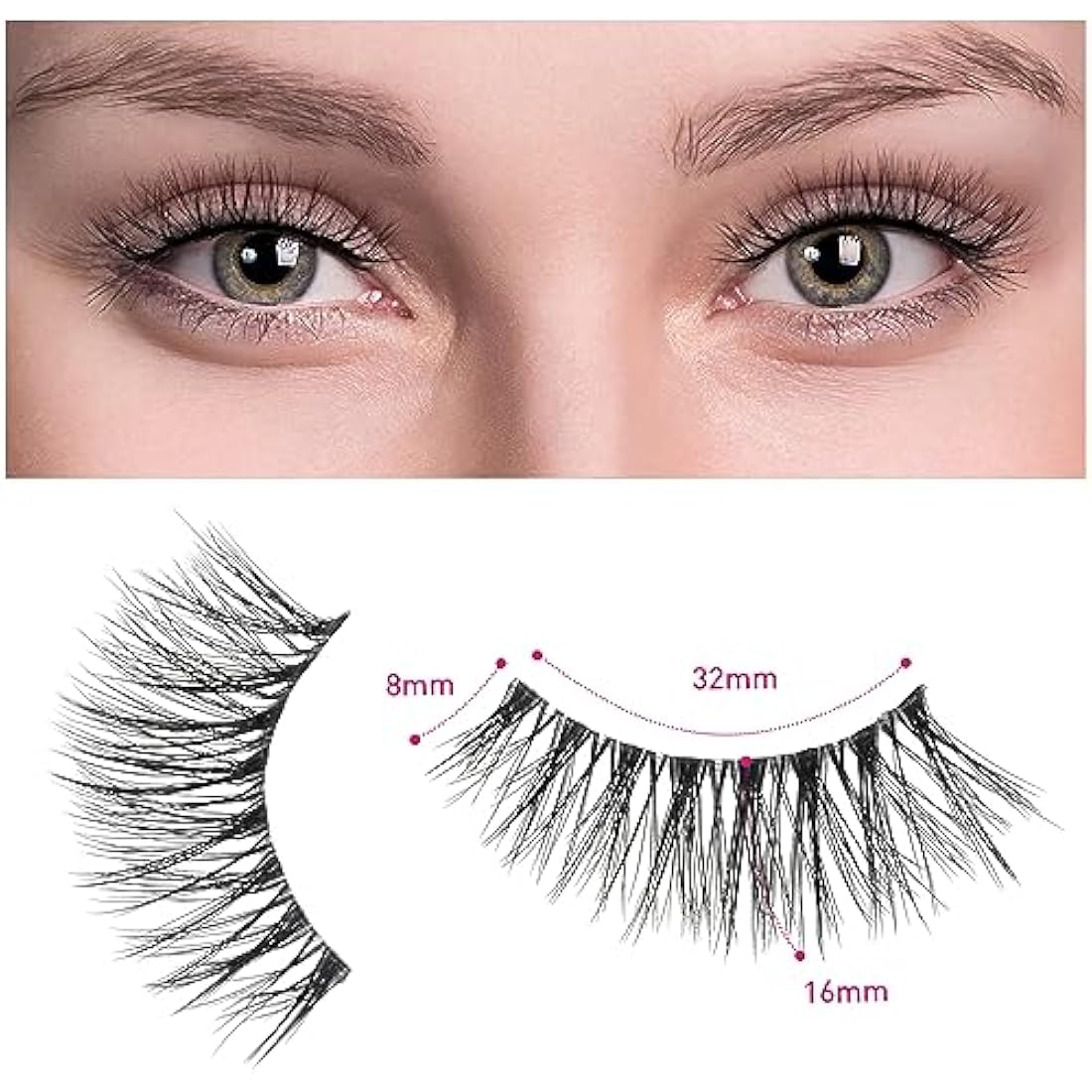 DYAFIN Natural Eyelashes 100% Handmade Lashes Reusable Soft False Eyelashes Lightweight Eye Lashes with Clear Band 3D Fake Eyelashes Long Wispy Eyelashes C Curl Lashes 8 Pairs