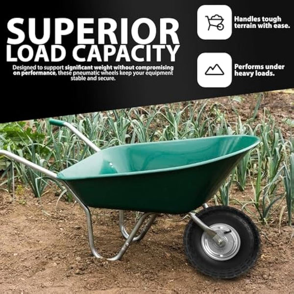 ZENO Wheelbarrow Wheels - 4 x 10" | Pneumatic Wheels Set | Truck Trolley Puncture Proof Tyre for Garden Heavy Duty Trolley Trailer Truck | Black Solid Replacement Wheelbarrow Wheel 3.50-4