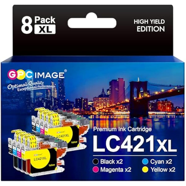 GPC Image LC421XL Compatible Ink Cartridges for Brother LC421 XL LC-421XL Multipack for Brother DCP-J1050DW DCP-J1140DW MFC-J1010DW (2 Black, 2 Cyan, 2 Magenta, 2 Yellow, 8-Pack)