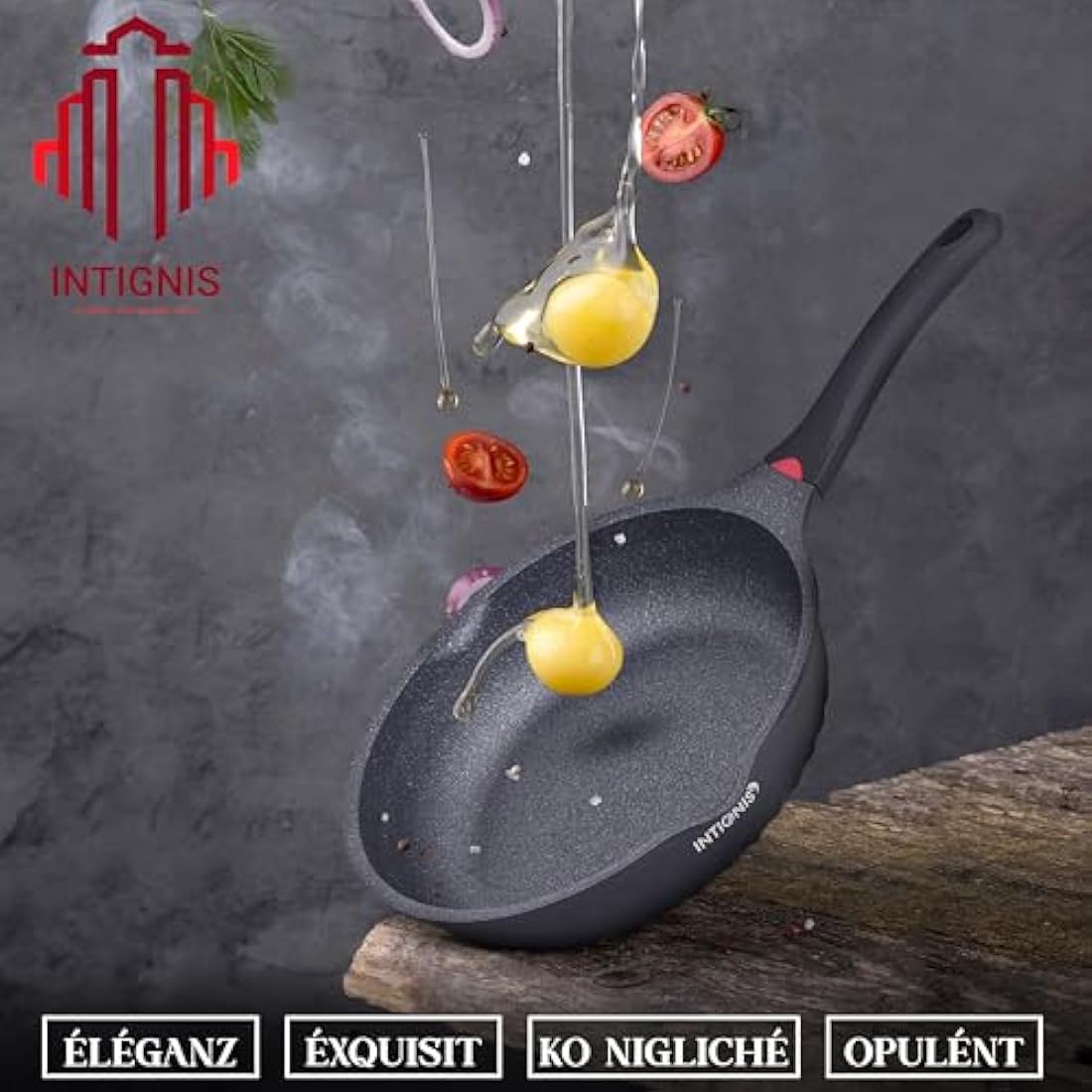 INTIGNIS Deep Non-Stick Frying Pan with Lid – 3-in-1 Sauté Pan, Skillet & Mini Wok – GREBLON Ceramic Coating | Induction Hob Safe | Stainless Steel Base |PTFE & PFOA Free (Black, 24 cm)