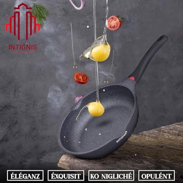 INTIGNIS Deep Non-Stick Frying Pan with Lid – 3-in-1 Sauté Pan, Skillet & Mini Wok – GREBLON Ceramic Coating | Induction Hob Safe | Stainless Steel Base |PTFE & PFOA Free (Black, 24 cm)