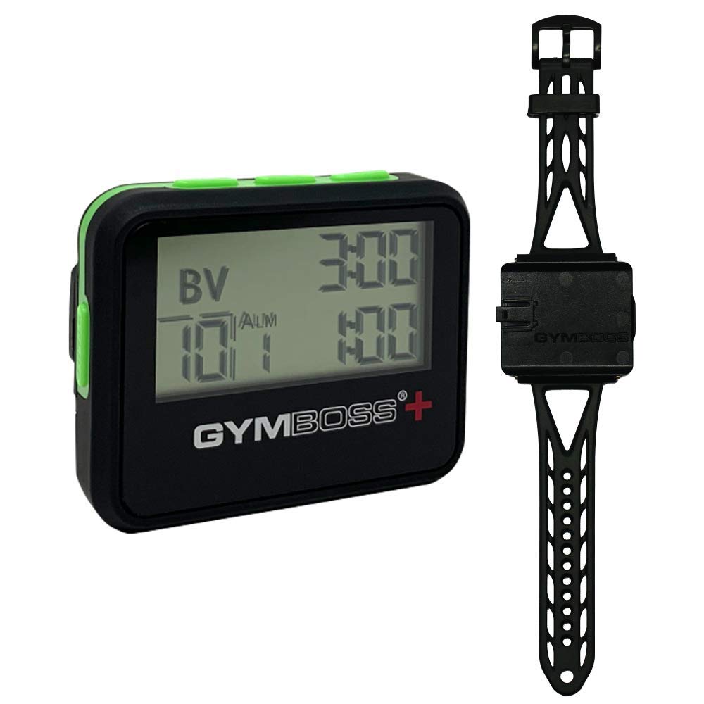 Gymboss PLUS Interval Timer and Stopwatch Strap - Bundle (Black with Green buttons)
