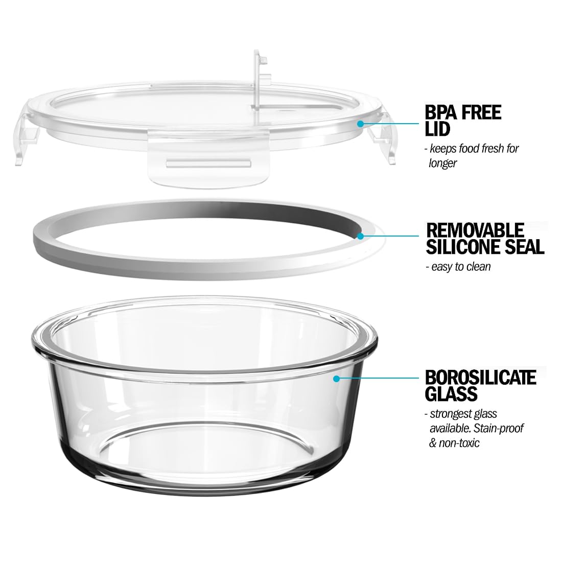 Igluu Meal Prep Glass Containers [5 PACK + EXTRA lid] - Glass Food Storage, Microwave, Oven, Freezer & Dishwasher-safe - Airtight Meal Prep Boxes with