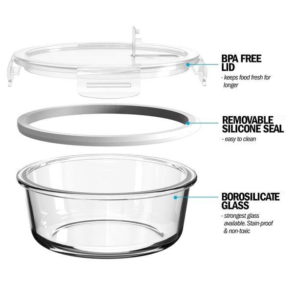 Igluu Meal Prep Glass Containers [5 PACK + EXTRA lid] - Glass Food Storage, Microwave, Oven, Freezer & Dishwasher-safe - Airtight Meal Prep Boxes with