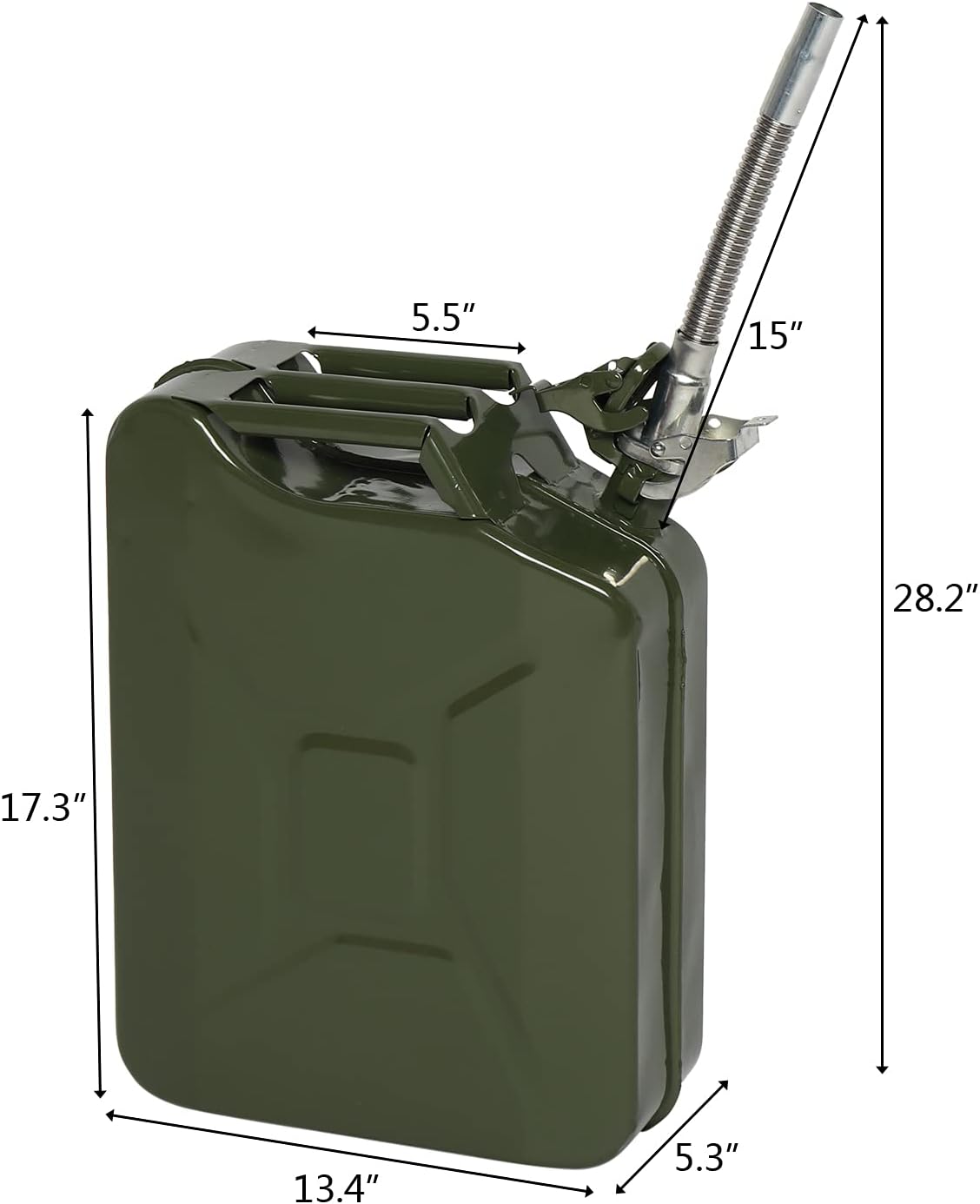 Karlhome 20 L Metal Gas Can Fuel Tank Can Petrol Diesel Storage Can Portable with Flexible Spout, for Automobile Vehicle Off Road Emergency Supply, Green
