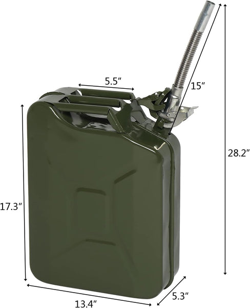 Karlhome 20 L Metal Gas Can Fuel Tank Can Petrol Diesel Storage Can Portable with Flexible Spout, for Automobile Vehicle Off Road Emergency Supply, Green