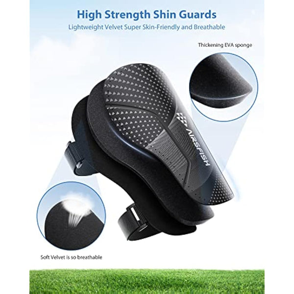 AirsFish Shin Pads Boys CE Certified Kids Football Shin Guards Breathable Non Slip Extended Adjustable Straps Lightweight Soccer Shin Pads for Boys Girls Teens Leg Calf Protective