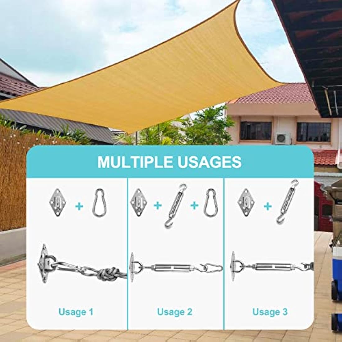 HOMPER Awning Attachment Set, Heavy Duty Sun Shade Sail Stainless Steel Hardware Kit for Garden Triangle and Square, Rectangle,Fixing Accessories