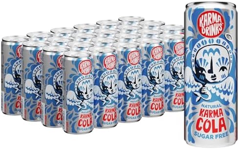 Karma Drinks Sugar Free Karma Cola (250ml x 24 Cans Soft Drink) - Gluten Free Soft Drinks, Natural Ingredients, FairTrade, Vegan Friendly, No GMO, Carbonated Fizzy Drinks 24 Pack