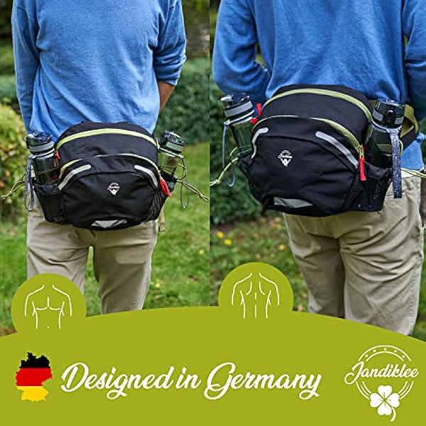 Jandiklee Large 9 Litre Waist Bag with Bottle Holder for Hiking, Cycling, Dog Training, Black Green Red, M