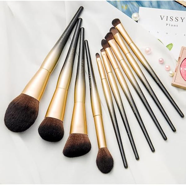 ENZO KEN Natural Sable Hair Makeup Brush Set Professional, Cosmetic Brushes Makeup Set with Gift Box, Natural Hair Makeup Brushes Set with Present Box, Make up Brushes Set. Black Gold