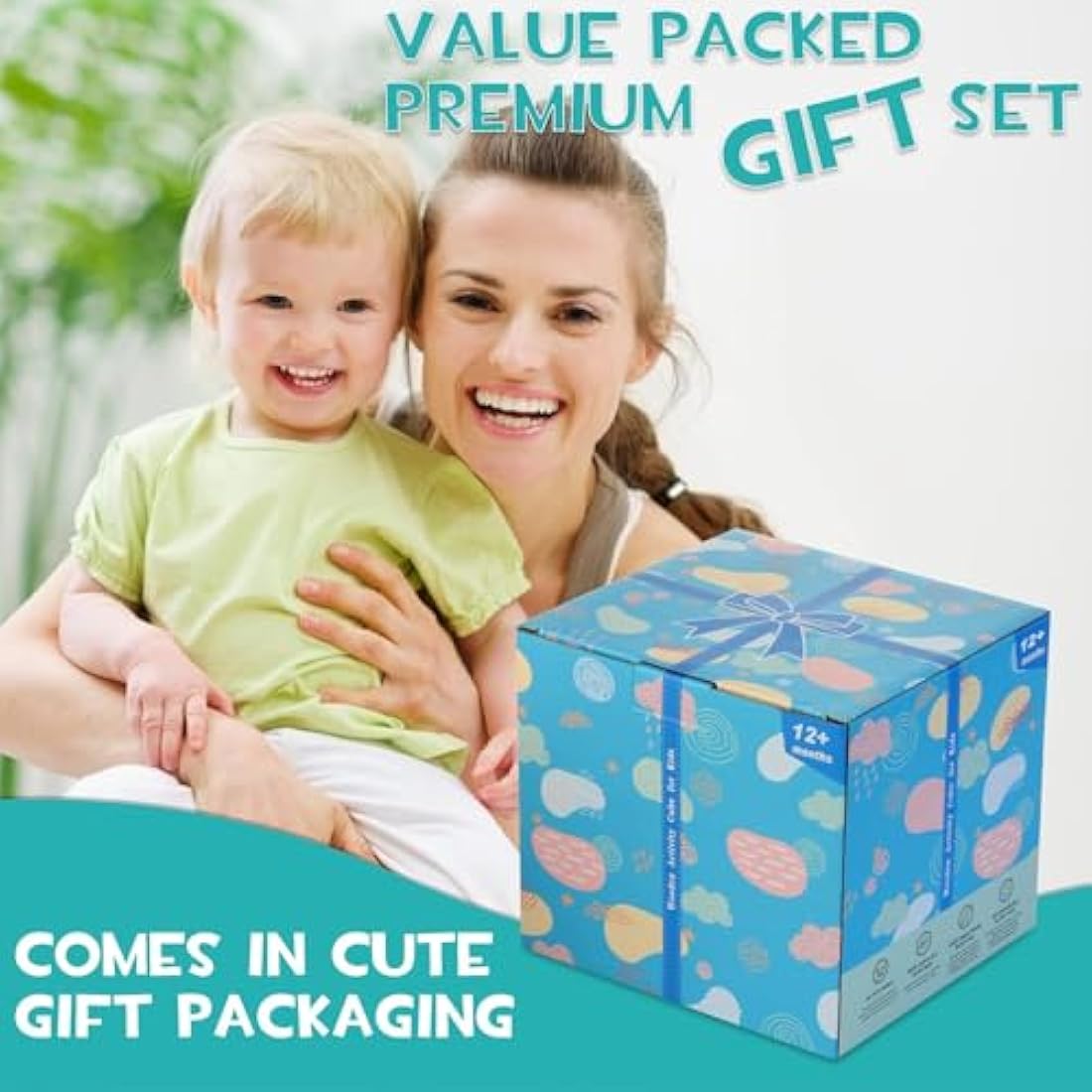 HELLOWOOD Wooden Activity Cube Baby Toys, 8-in-1 Montessori Educational Toy Set, Bead Maze Shape Sorter Abacus Xylophone Words & Clock Learning, STEM Toys for Boys Girls Toddlers Age 18 Months and up