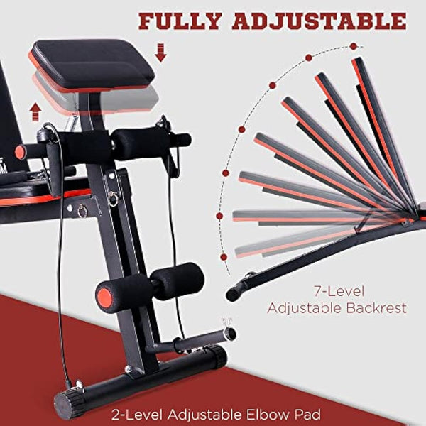 HOMCOM Foldable Weight Bench, Strength Training Sit Up Bench, Incline Decline Bench with 7-Level Backrest, Leg Extension Machine, Preacher Pad and Resistance Band for Home Gym Workout