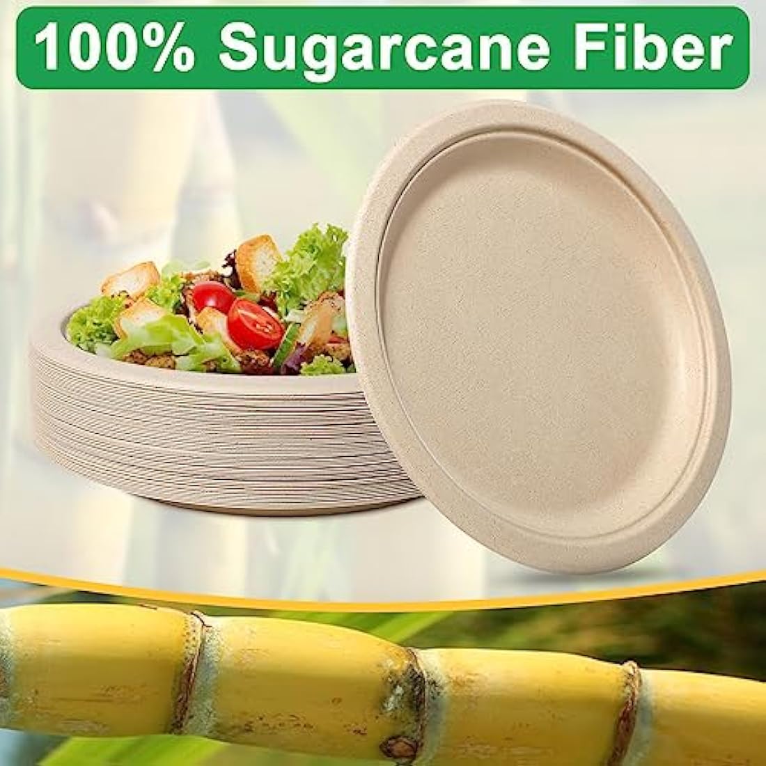 greensight Rigid Disposable Paper Plates Brown 10 inch 150 Pack Eco-Friendly, Sugarcane Strong Heavy Duty Large Compostable Dishes Tray for Party BBQ