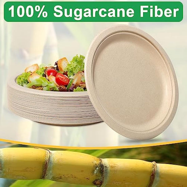 greensight Rigid Disposable Paper Plates Brown 10 inch 150 Pack Eco-Friendly, Sugarcane Strong Heavy Duty Large Compostable Dishes Tray for Party BBQ