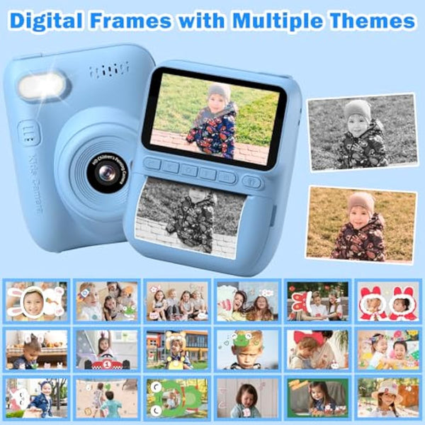 Hangrui Kids Camera Instant Print,3.0'' 1080P Kids Instant Print Camera with 32G Card,3 Rolls Printing Paper and 5 Color Pens, Gift Toy for Girls Boys 3-12 Years Old -Blue