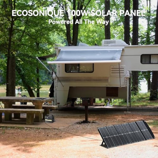Ecosonique 100W Portable Foldable Solar Panels Charger Fast Charging with USB-C PD3.0 USB-A QC3.0 DC 20V Lightweight with Kickstand for Camping Power Station Solar Generators Cell Phones Power Banks