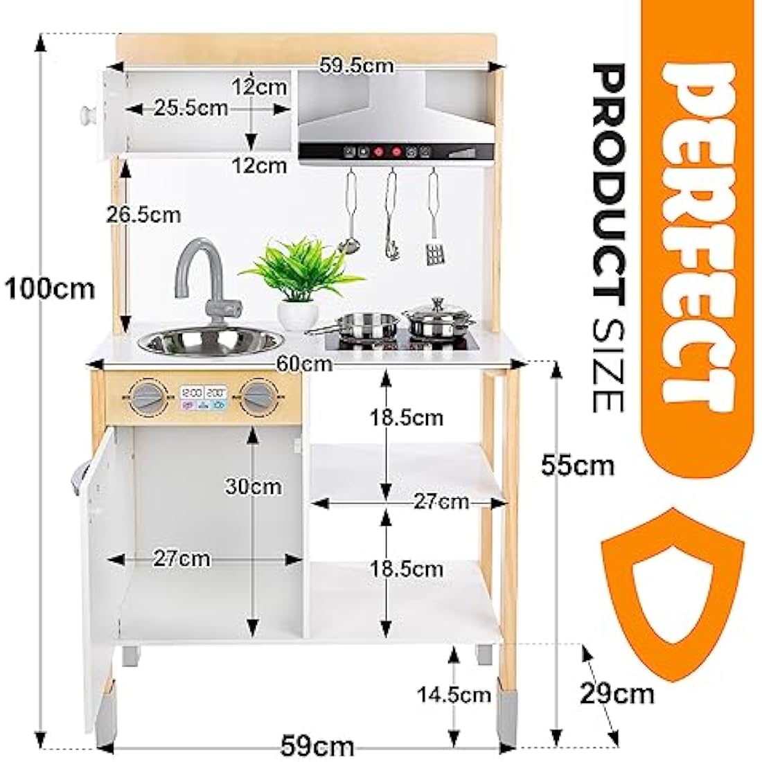 Green Series Kinderplay Modern Wooden Play Kitchen - Toddler & Kids Kitchen Toy, Model GS0061