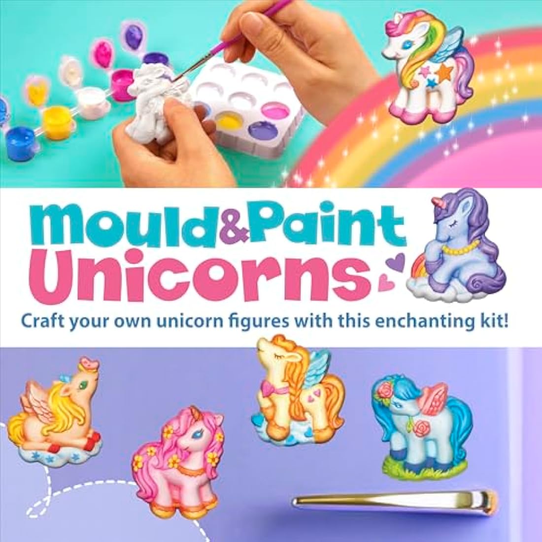 4M | Mould and Paint Unicorns | Mould and Paint Fridge Magnets and Badges | Unicorn Themed Craft Activity | Kids Ages 5+