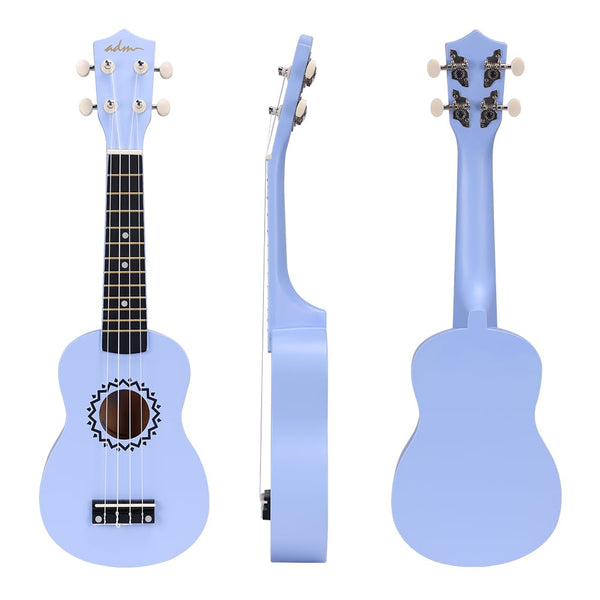 ADM Soprano Ukulele Set for Kids and Beginners, Ukulele Starter Kit with Bag, Clip-On Tuner, Rainbow Strings, Colourful Strap, Plectrum, Fingerboard Sticker, Chord Card (Dark Blue)