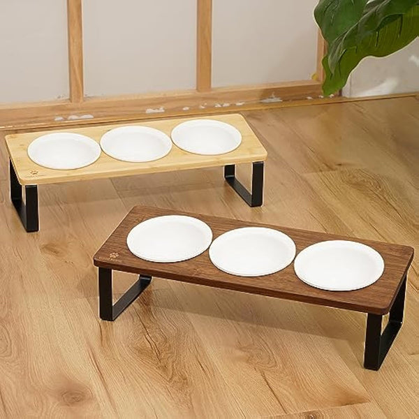 GUUSII HOME Raised Cat Bowl with Stand Kitty Dish Ergonomic Elevated Feeding Station 15° Tilted Ceramic Food and Water Bowls Set of 3 for Indoor Cats Pet Puppy Plate Anti Vomit Easy to Clean