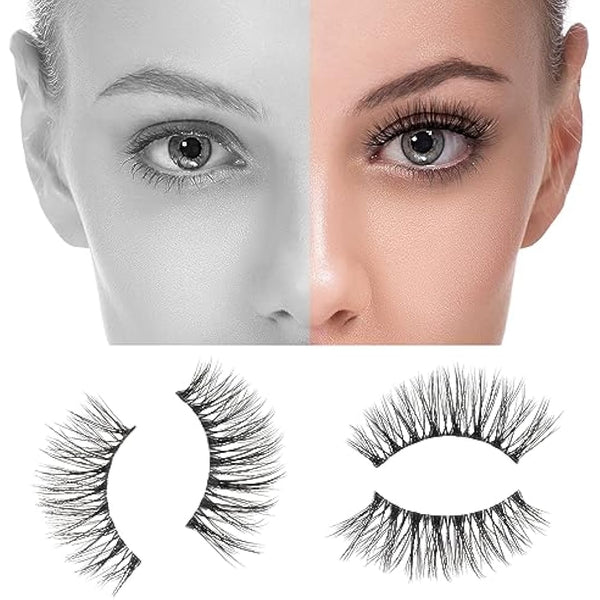DYAFIN Natural Eyelashes 100% Handmade Lashes Reusable Soft False Eyelashes Lightweight Eye Lashes with Clear Band 3D Fake Eyelashes Long Wispy Eyelashes C Curl Lashes 8 Pairs