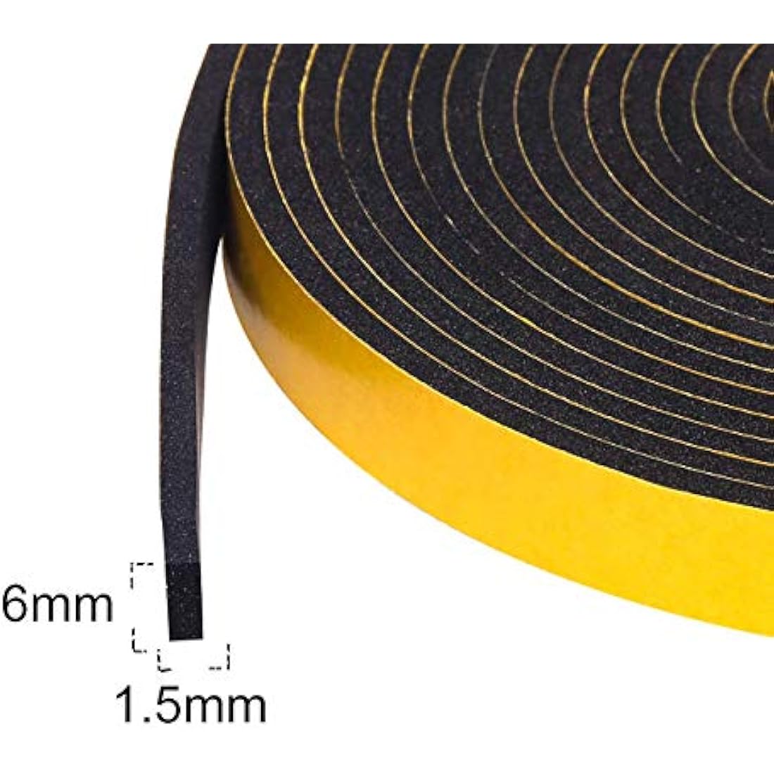 fowong Foam Rubber Seal Tape 6 mm(W) x 1.5 mm(T) Window Door Draught Excluder Air Conditioner Anti-Collision Strong Adhesive Weather Stripping Tape 2 Rolls of 10M Long Each