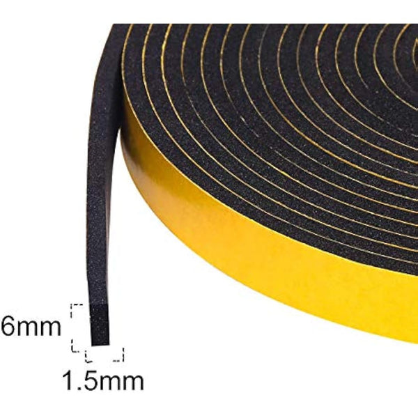 fowong Foam Rubber Seal Tape 6 mm(W) x 1.5 mm(T) Window Door Draught Excluder Air Conditioner Anti-Collision Strong Adhesive Weather Stripping Tape 2 Rolls of 10M Long Each