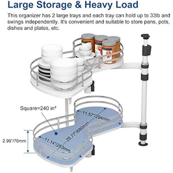 VADANIA Kitchen Cabinet Blind Corner Pullout Organizer for 800mm Cabinet, 2 Tiers Swing Tray, Soft Close, Left Handed Open