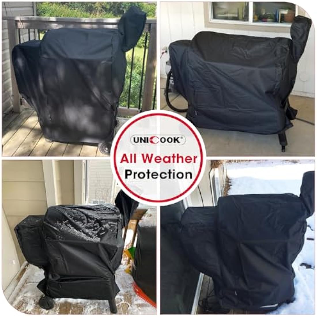 Unicook Heavy Duty Waterproof Wood Pellet Grill Cover, Full Length Gasgrill Cover, Fade and UV Resistant Material, Compatible with Traeger 22 Series Pellet Grill and More, Black