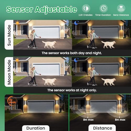 ALUSSO LIGHTING Up Down LED Wall Light PIR Motion Sensor 8W 750LM Stainless Steel Lamp, with GU10 Bulbs 3000K 4000K 6000K Adjustable, Outdoor Security Light IP65 Waterproof for Hallway Porch, Silver