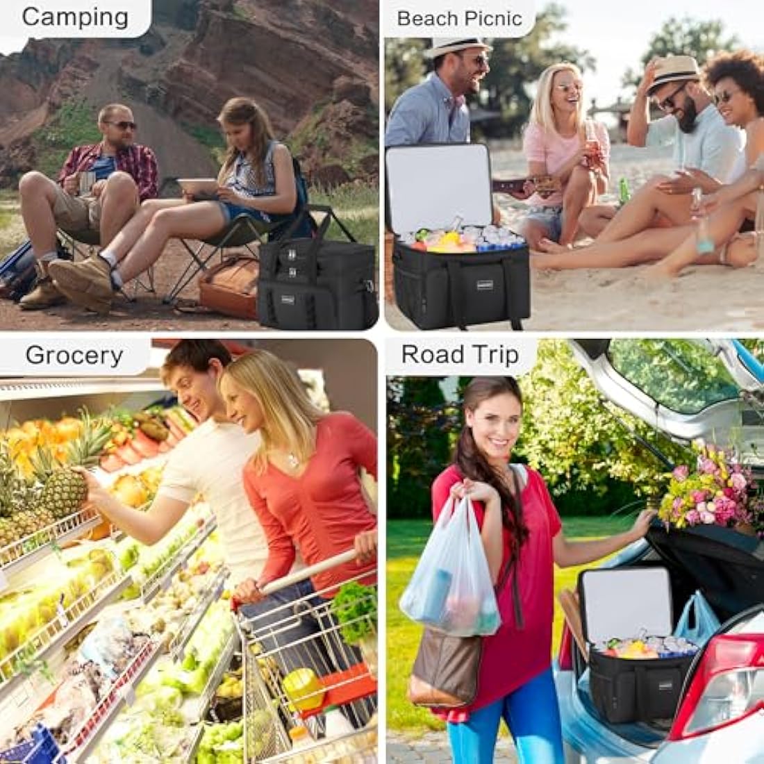 Hulongo Cool Bag Insulated Cooler Bag Waterproof Picnic Double Thermal Bag For Camping, Travel, Grocery Shopping & Fishing, 42L