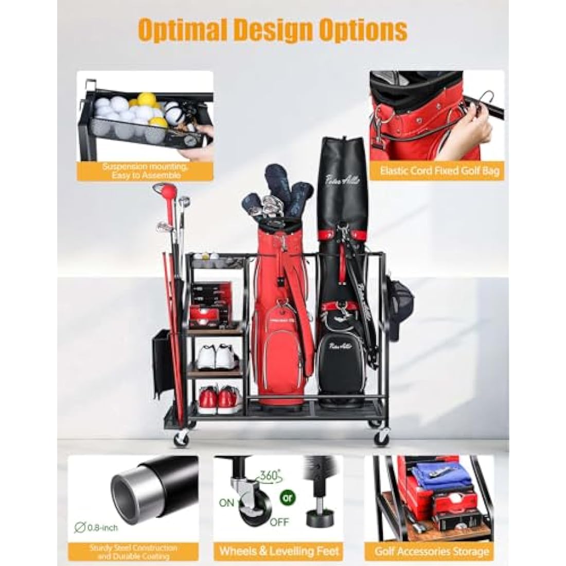 EXTCCT Golf Bags Storage Organizer- Golf Bag Stand for Golf Equipment Accessories, Golf Bag Storage Rack with Wheels, Golf Club, Golf Gear Organisers