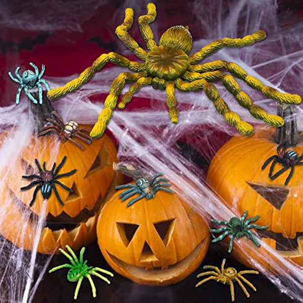 9 Pcs Plastic Spiders Animal Figures Large and Small Spiders Model Joke Presents Realistic Spider Prank Fake Spider Scary for Halloween Party Decorations Cake Topper Game Kid Early Educational Toys