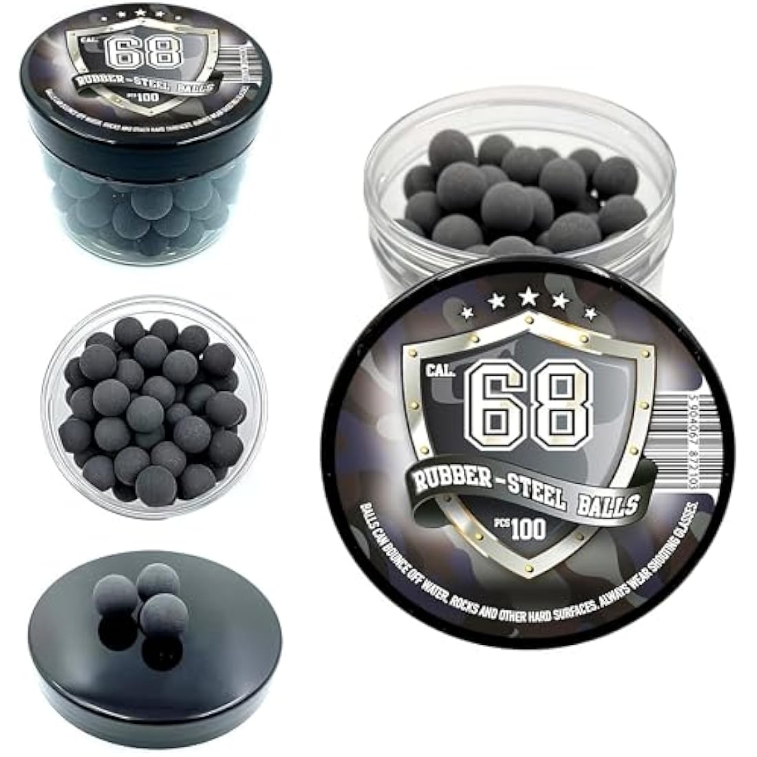 100 x Rubber Steel Balls Projectiles Heavy Ammo for Training Shooting Home and Self Defense Pistols in 68 Caliber