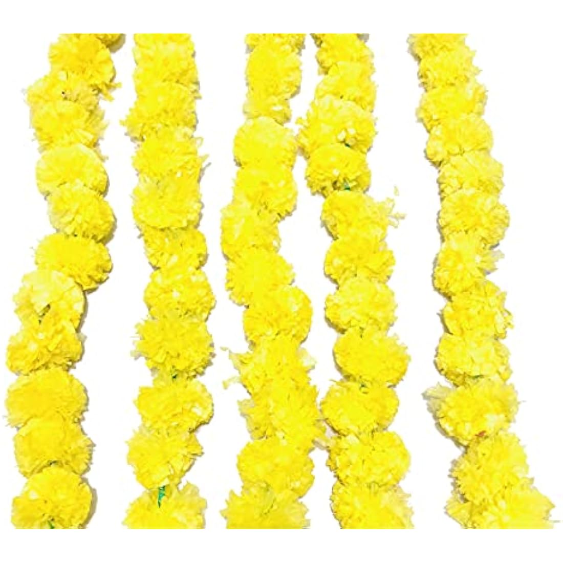 5 PC - 5 feet Artificial Marigold Garland Indian/American Wedding Party, Faux Garlands Wedding Garland, Diwali Decoration, Mantle Decoration, Diwali, Spring Bush Floral! (Yellow)