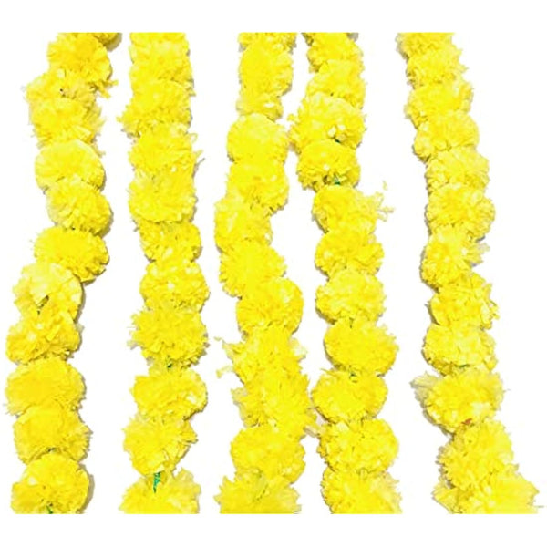 5 PC - 5 feet Artificial Marigold Garland Indian/American Wedding Party, Faux Garlands Wedding Garland, Diwali Decoration, Mantle Decoration, Diwali, Spring Bush Floral! (Yellow)