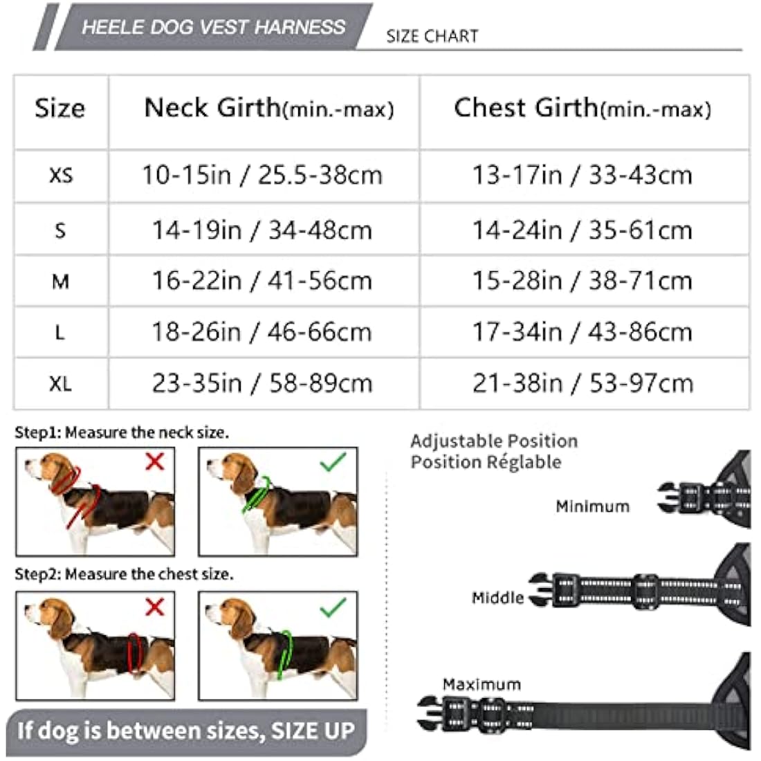 HEELE Dog Harness, No Pull Dog Harness Medium, Release on Neck, Reflective Adjustable Dog Harness with Front Back 2 Leash Attachments and Soft Padded Control Handle for Dogs Walking Training, Grey, M