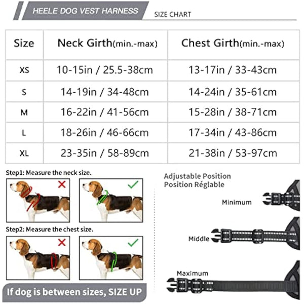 HEELE No Pull Dog Harness, Ex-Large, Release on Neck, Reflective, Adjustable with Front Back 2 Leash Attachments and Soft Padded Control Handle for Walking Training, Grey, XL