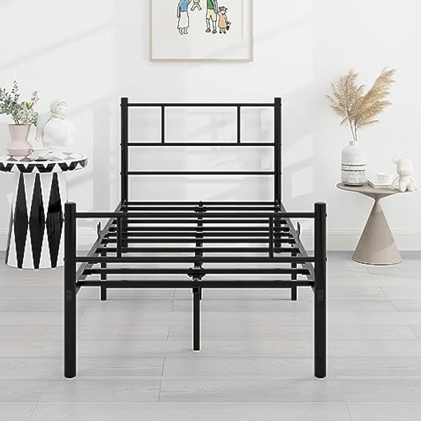 HOMERECOMMEND Single Metal Bed Frame 3ft Bed Frame with Headboard No Box Spring Needed,Under Bed Storage,Steel Slat Support,Easy Assembly,Black