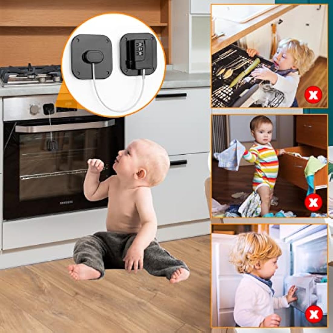 Evilsoul Password Fridge Lock Children Safety Refrigerator Lock Adults Safety Fridge Locks 2PCS Cupboard Lock with 3M Strong Adhesive for Drawer Fridge Freezer Cupboard (Black)